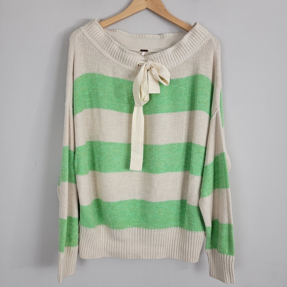 Free People Cassidy Off The Shoulder Striped Sweater Womens M Preppy Linen Blend